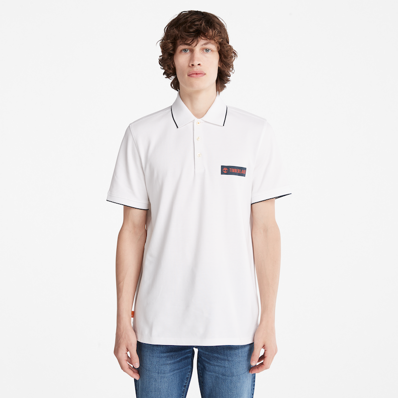 TIMBERLAND PRINTED LOGO PIQUE POLO SHIRT FOR MEN IN WHITE