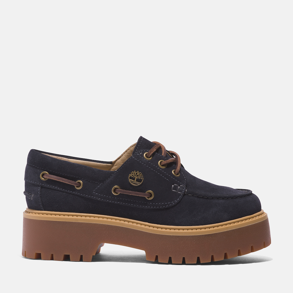 Indigo suede Timberland® C.F. Stead™ Stone Street Boat Shoe for Women. Luxurious boat shoe crafted from premium C.F. Stead™ suede with ReBOTL™ lining for eco-consciousness. OrthoLite® comfort, rawhide lacing system for fit. Durable outsole for traction.