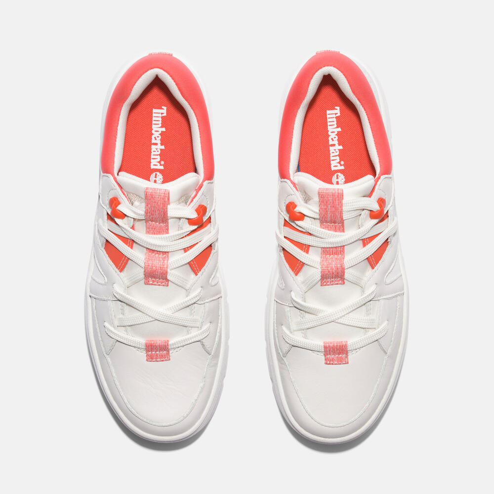 TIMBERLAND LAUREL COURT LOW LACE UP SNEAKER FOR WOMEN IN WHITE & PINK