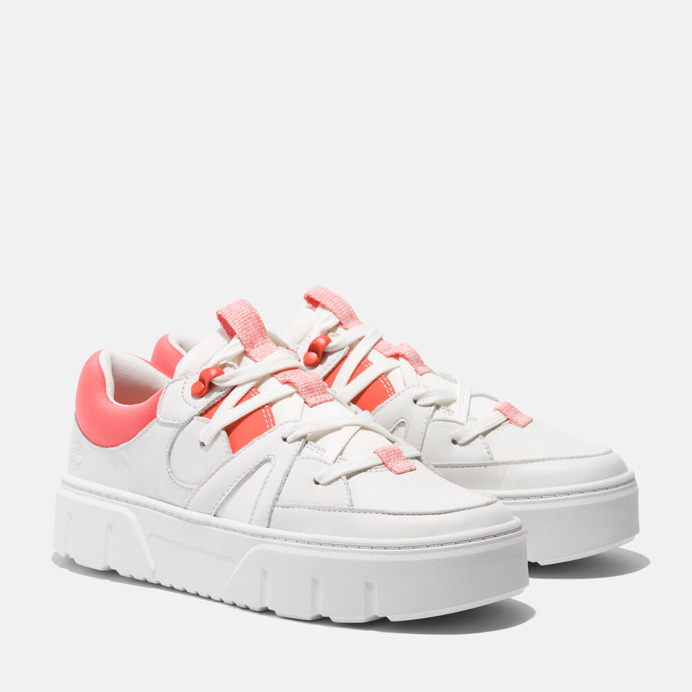 TIMBERLAND LAUREL COURT LOW LACE UP SNEAKER FOR WOMEN IN WHITE & PINK