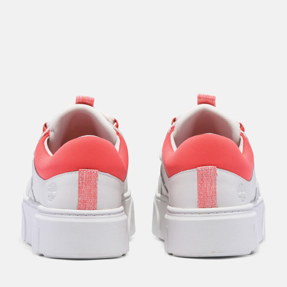 TIMBERLAND LAUREL COURT LOW LACE UP SNEAKER FOR WOMEN IN WHITE & PINK