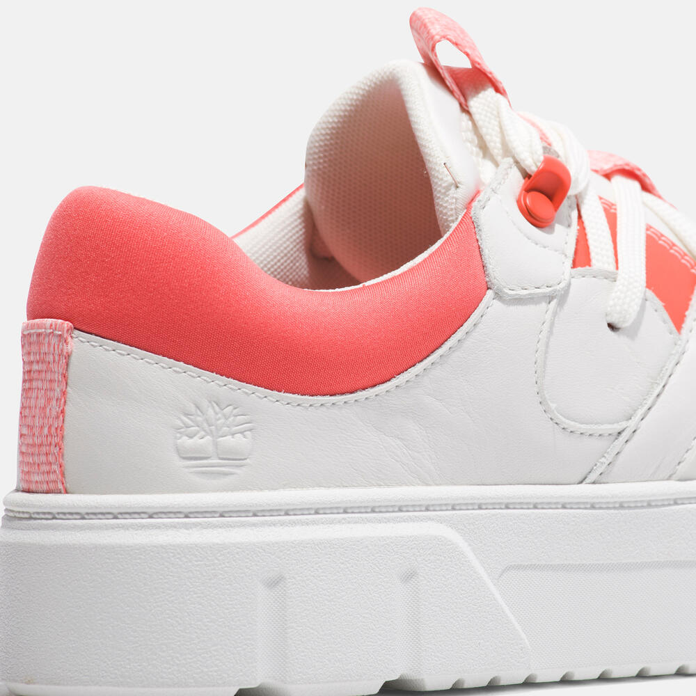 TIMBERLAND LAUREL COURT LOW LACE UP SNEAKER FOR WOMEN IN WHITE & PINK