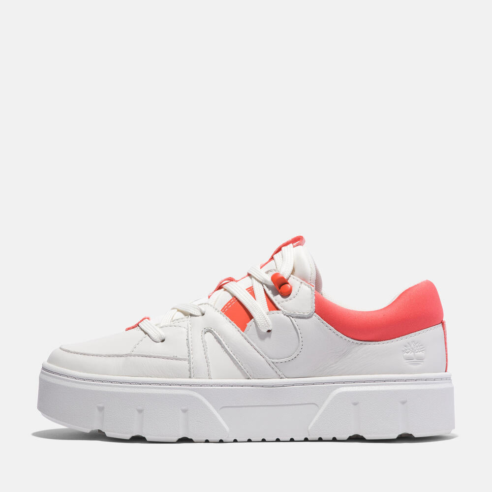 TIMBERLAND LAUREL COURT LOW LACE UP SNEAKER FOR WOMEN IN WHITE & PINK