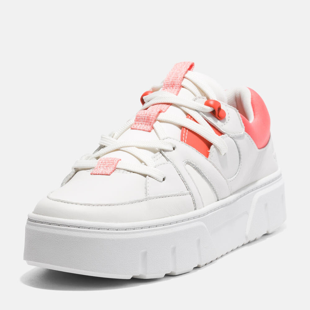 TIMBERLAND LAUREL COURT LOW LACE UP SNEAKER FOR WOMEN IN WHITE & PINK