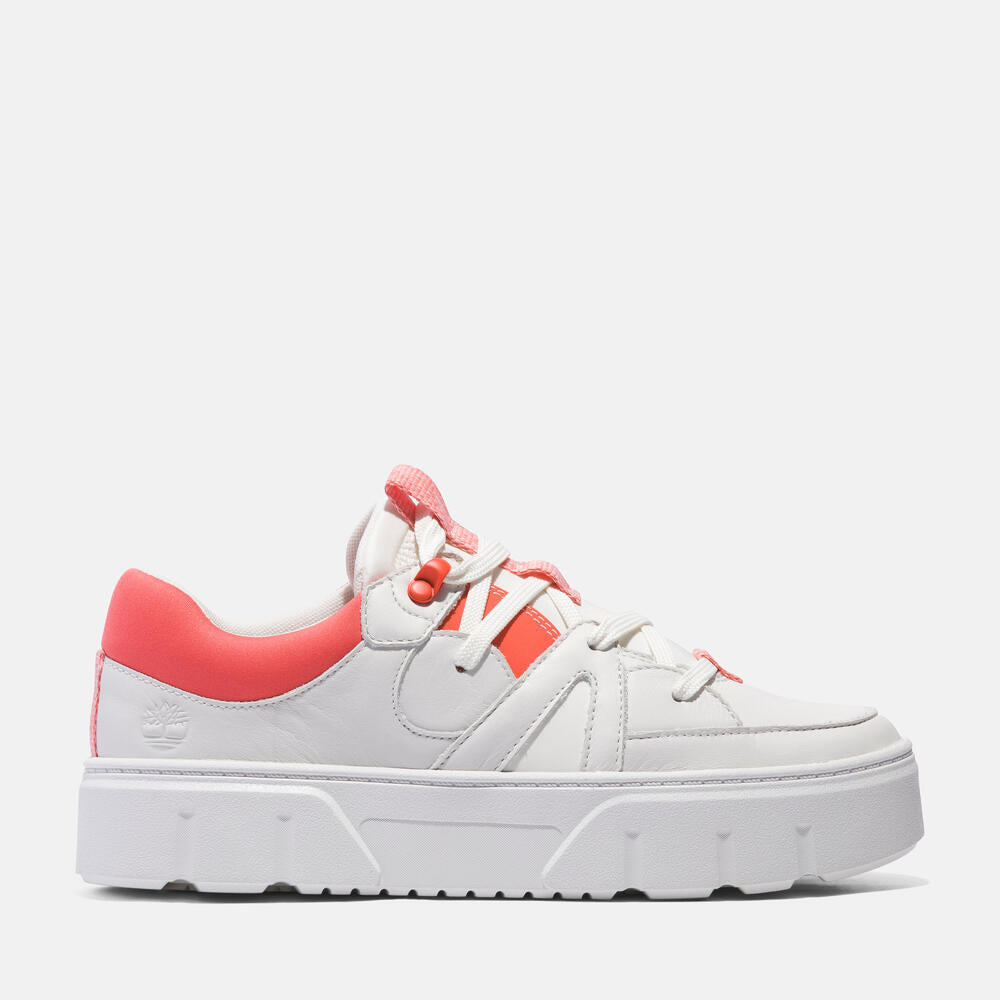 TIMBERLAND LAUREL COURT LOW LACE UP SNEAKER FOR WOMEN IN WHITE & PINK