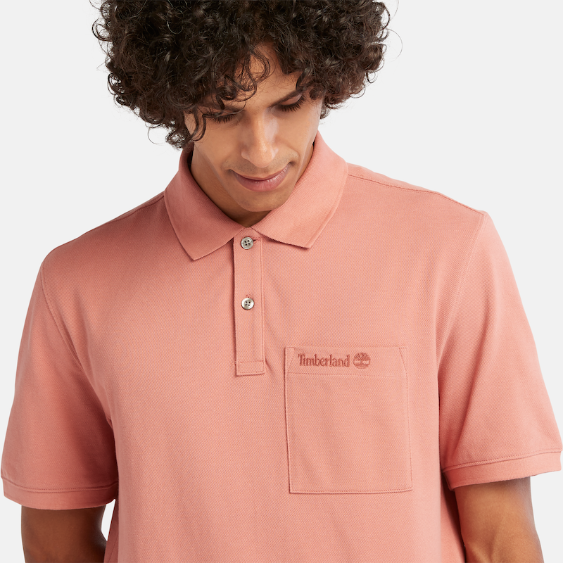 TIMBERLAND POCKET POLO FOR MEN IN SALMON PINK