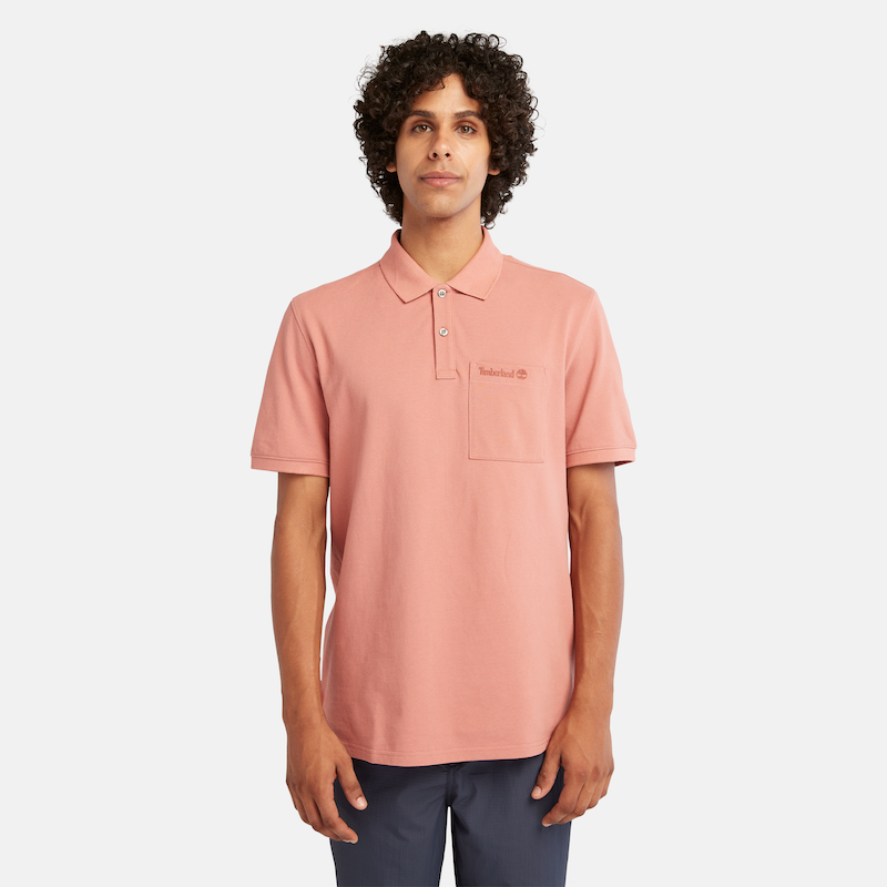 TIMBERLAND POCKET POLO FOR MEN IN SALMON PINK