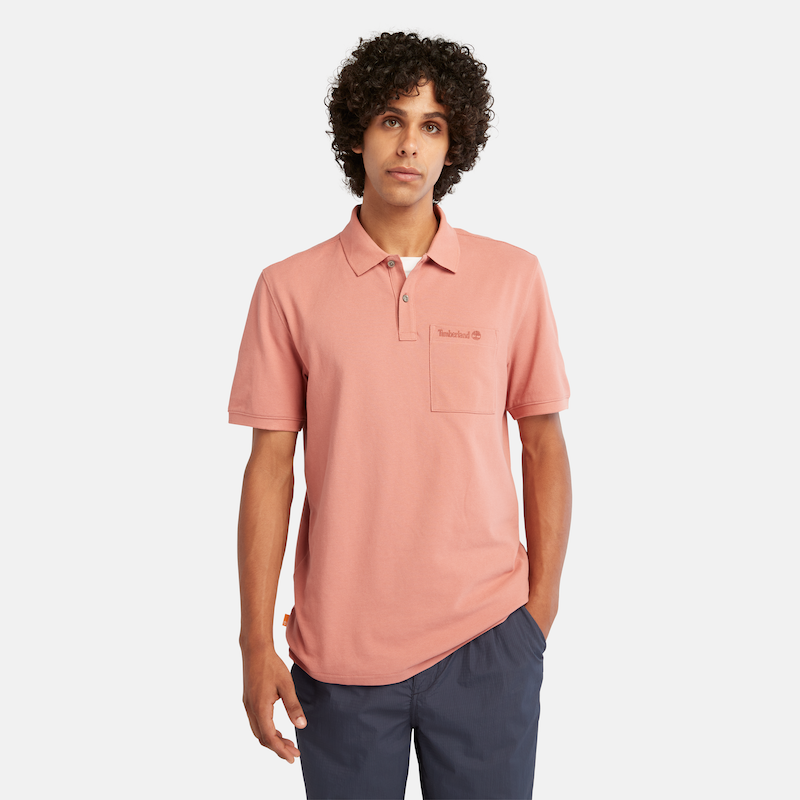 TIMBERLAND POCKET POLO FOR MEN IN SALMON PINK