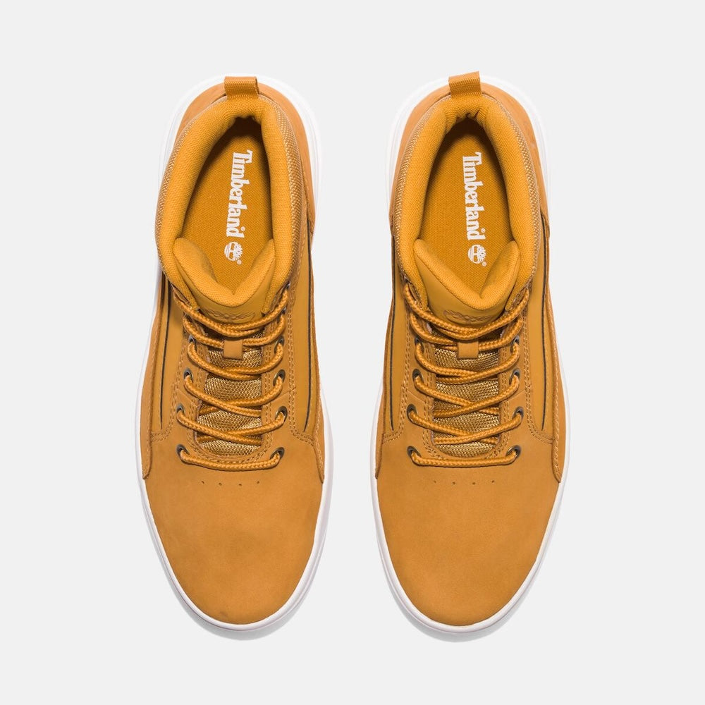 Wheat Timberland¡ Allston Mid Sneaker for Men. Leather upper for durability. Recycled lining for sustainability. Lace-up closure. Comfortable midsole. Wheat color. Versatile style.