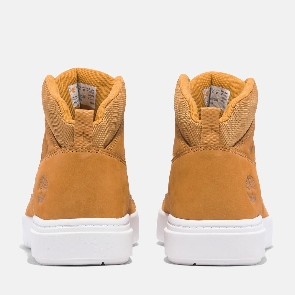 Wheat Timberland¡ Allston Mid Sneaker for Men. Leather upper for durability. Recycled lining for sustainability. Lace-up closure. Comfortable midsole. Wheat color. Versatile style.