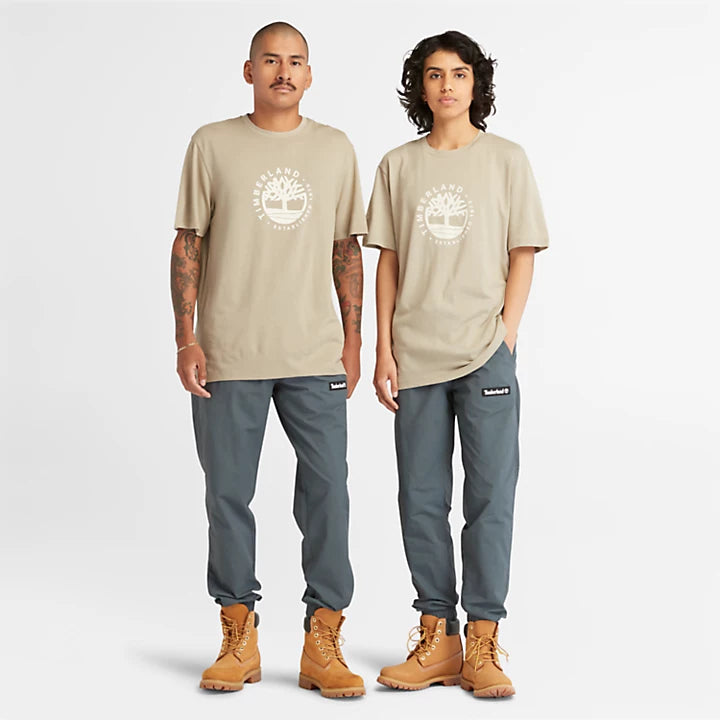 TIMBERLAND LUXE REFIBRA LOGO GRAPHIC T-SHIRT FOR ALL GENDER IN LIGHT TAUPE