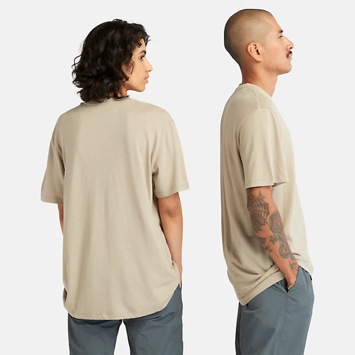 TIMBERLAND LUXE REFIBRA LOGO GRAPHIC T-SHIRT FOR ALL GENDER IN LIGHT TAUPE