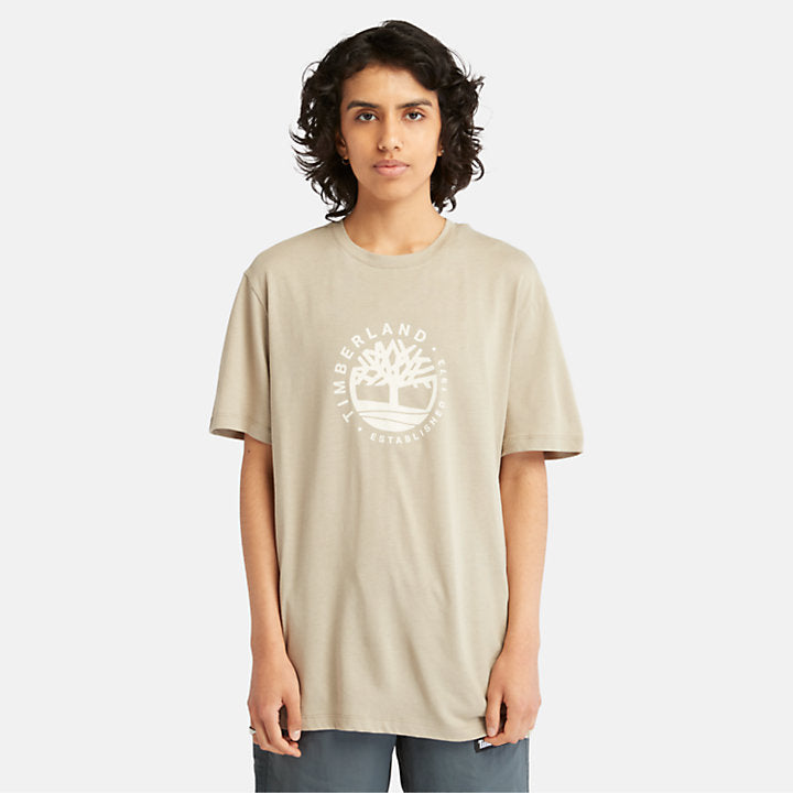 TIMBERLAND LUXE REFIBRA LOGO GRAPHIC T-SHIRT FOR ALL GENDER IN LIGHT TAUPE