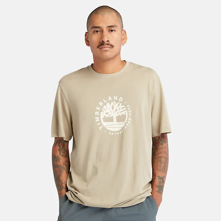 TIMBERLAND LUXE REFIBRA LOGO GRAPHIC T-SHIRT FOR ALL GENDER IN LIGHT TAUPE