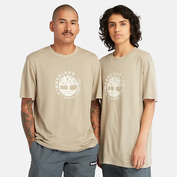 TIMBERLAND LUXE REFIBRA LOGO GRAPHIC T-SHIRT FOR ALL GENDER IN LIGHT TAUPE