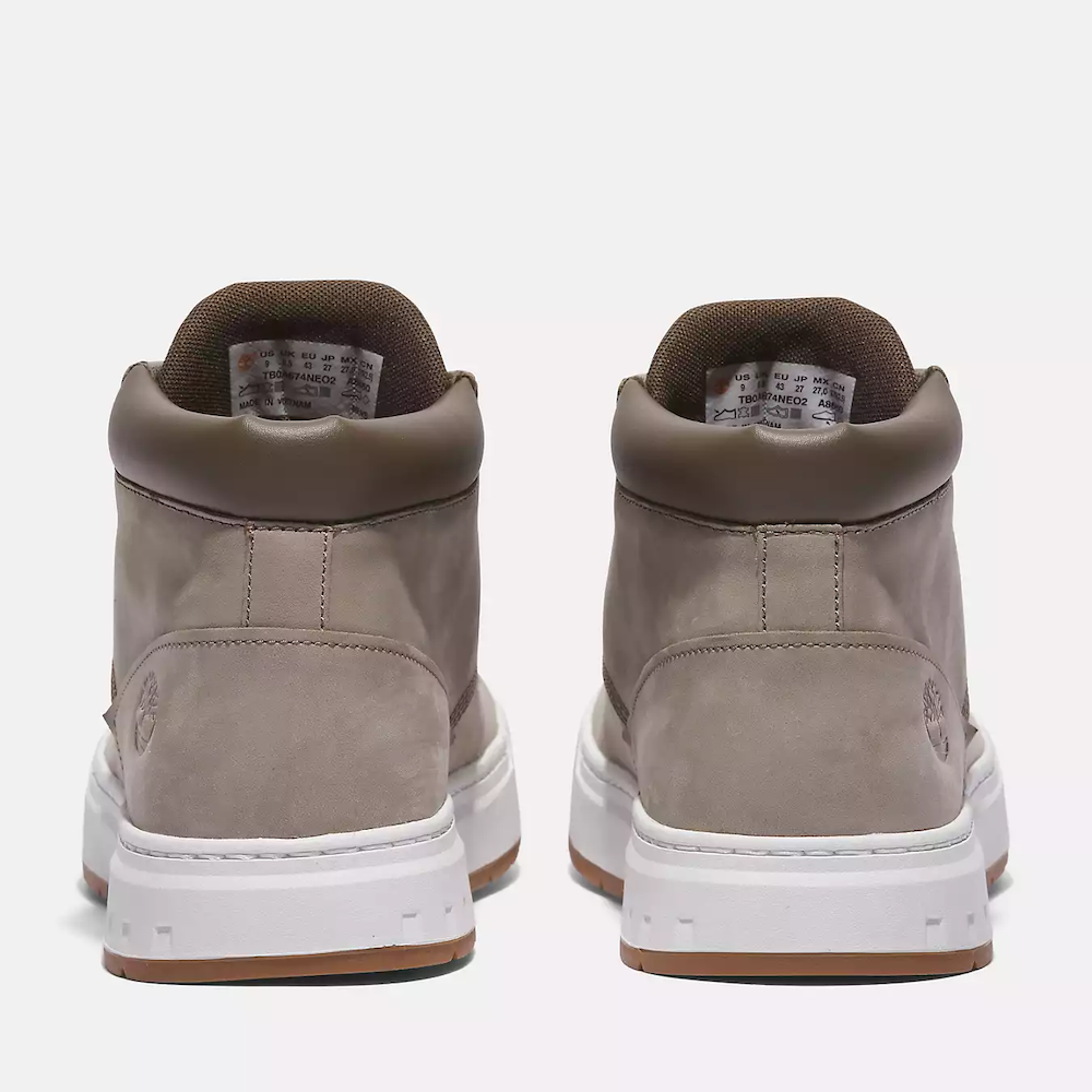 TimberlandÃƒâ€šÃ‚Â® Maple Grove Mid Lace Up Sneaker for Men. Light taupe colored nubuck sneaker with lace-up closure, padded collar for comfort, and rubber sole for traction.  Pairs well with casual outfits.