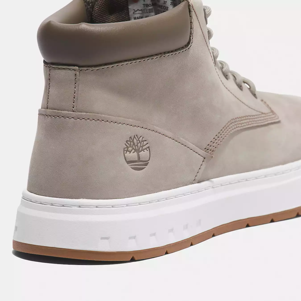 TimberlandÃƒâ€šÃ‚Â® Maple Grove Mid Lace Up Sneaker for Men. Light taupe colored nubuck sneaker with lace-up closure, padded collar for comfort, and rubber sole for traction.  Pairs well with casual outfits.