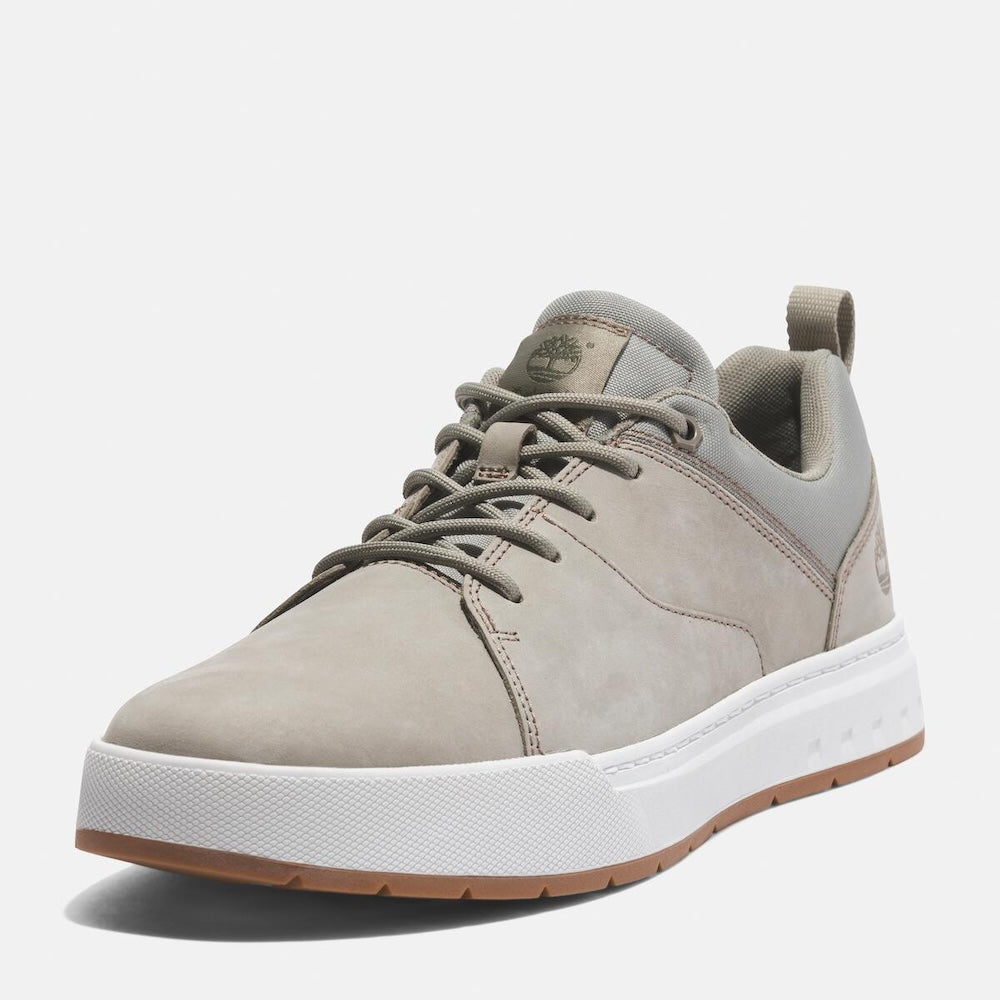 Timberland¡ Maple Grove Low Lace Up Sneaker for Men. Light taupe colored full grain leather sneaker with lace-up closure, comfortable lining made with recycled materials, and rubber outsole for traction. Perfect for everyday wear.