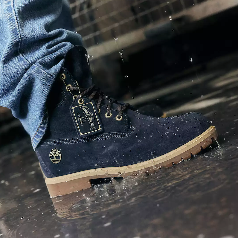 Timberland® C.F. Stead™ Indigo Suede Heritage 6-Inch Boot for Men. Dark blue suede boot made with premium leather by C.F. Stead™, featuring waterproof construction, padded collar, and lug sole for traction.
