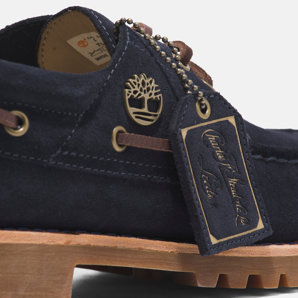 C.F. Stead Indigo Suede Hand Sewn 3-Eye Boat Shoe For Men