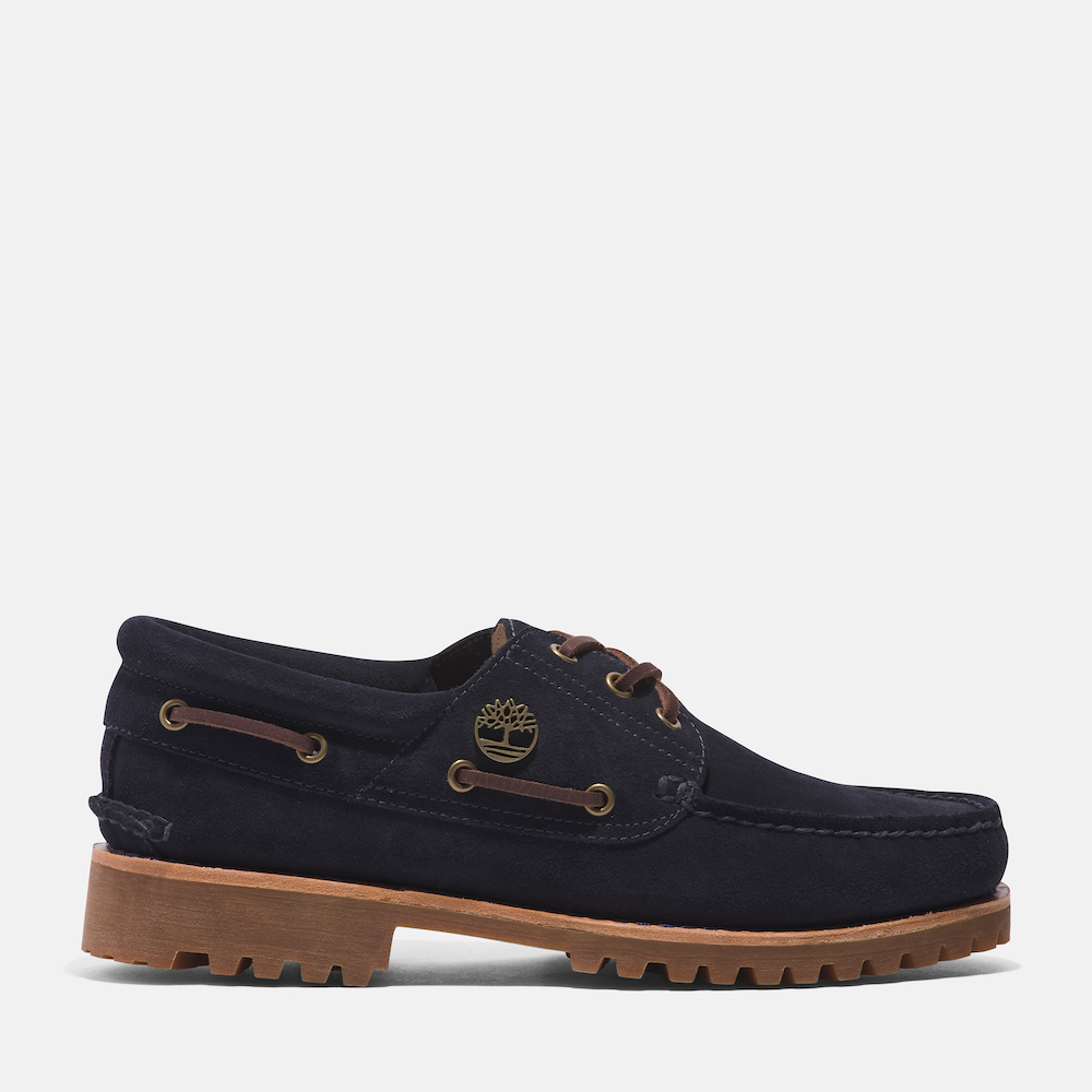 C.F. Stead Indigo Suede Hand Sewn 3 Eye Boat Shoe For Men