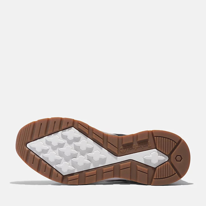 Grey Timberland Euro Trekker Lace-Up Trainer for Men. Upper with recycled materials for eco-conscious design. Breathable mesh lining for comfort. Lightweight OrthoLite footbed for cushioning. Compression-molded EVA midsole for flexibility. Lace-up closure for secure fit. 