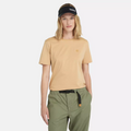 Timberland Dunstan Short Sleeve Tee for Women. Light beige t-shirt with a relaxed fit, crewneck, and soft fabric. Versatile for casual wear.