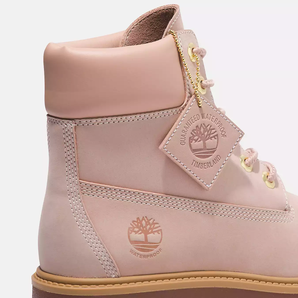 brown and pink timberland boots
