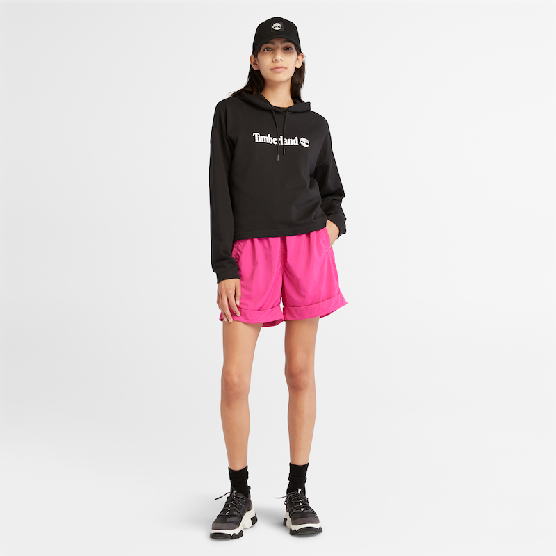 Linear Logo Relaxed Fit Cropped Hoodie For Women