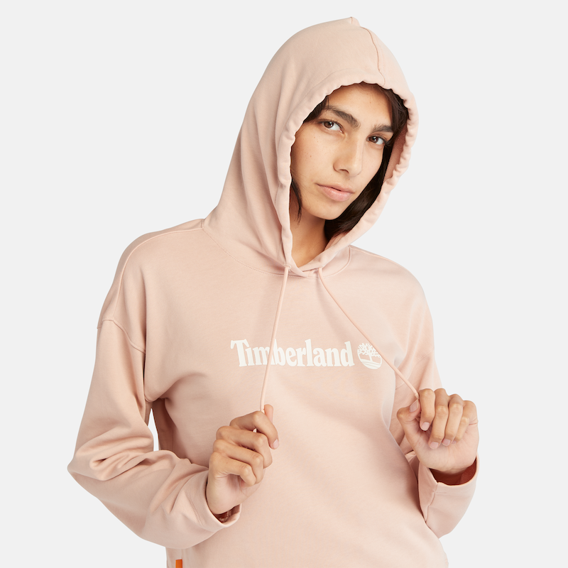 Linear Logo Relaxed Fit Cropped Hoodie For Women In Peach Linear Logo Relaxed Fit Cropped Hoodie For Women In Peach