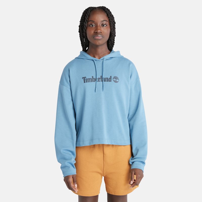 Linear Logo Relaxed Fit Cropped Hoodie For Women