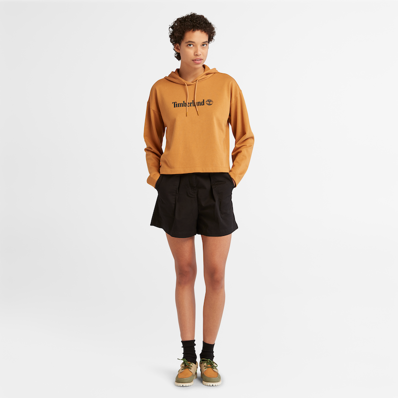 Linear Logo Relaxed Fit Cropped Hoodie For Women