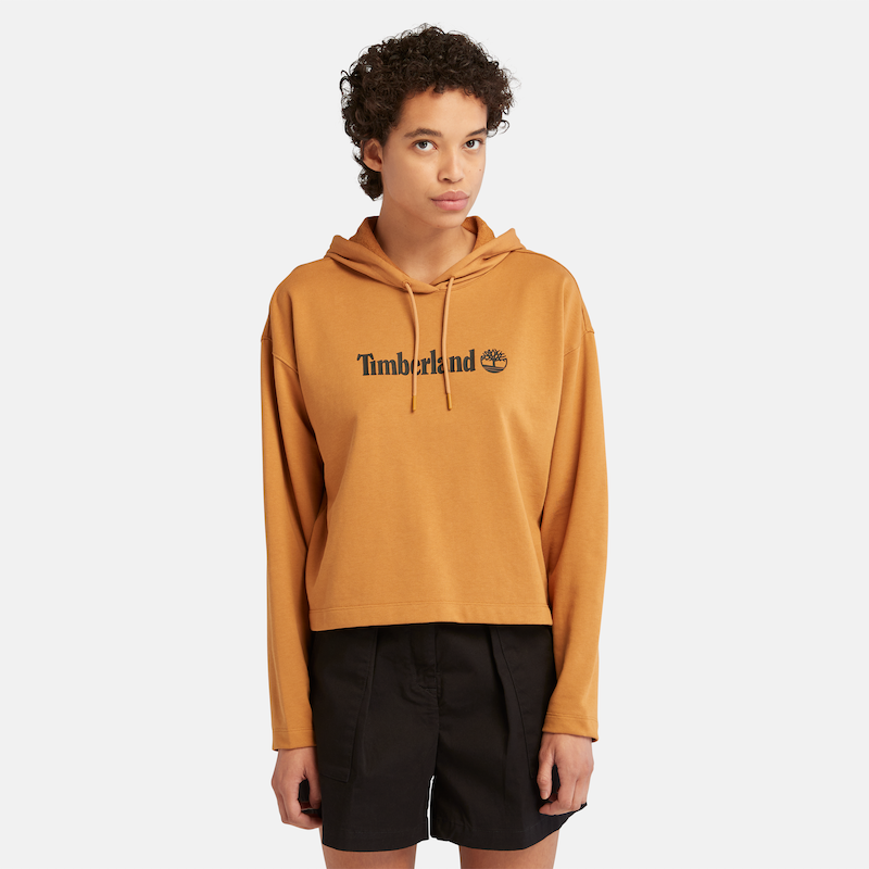 Linear Logo Relaxed Fit Cropped Hoodie For Women