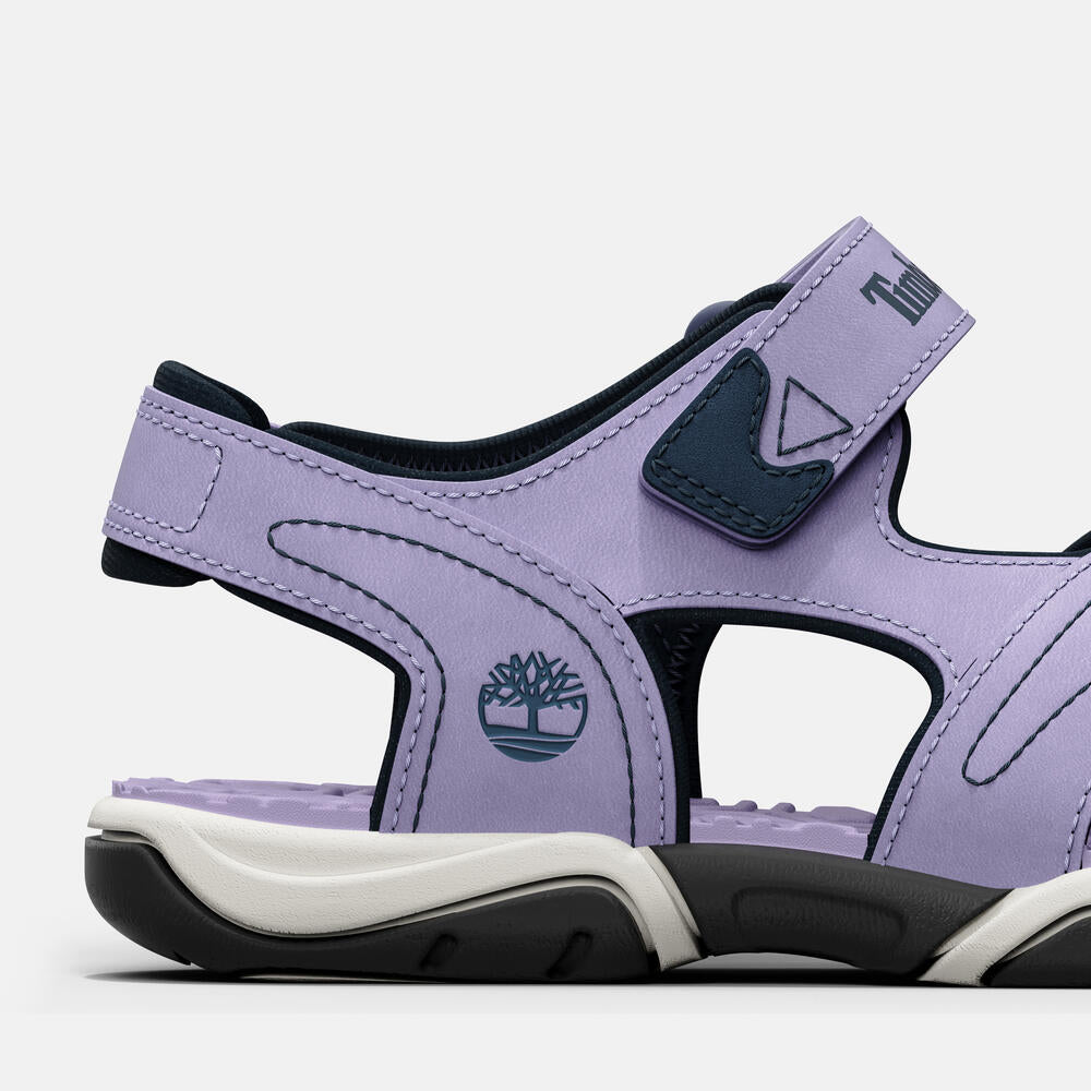 Timberland Adventure Seeker Two-Strap Sandal for Toddler in Light Purple. Soft purple toddler sandals with two straps, designed for comfort and durability. Perfect for outdoor adventures.