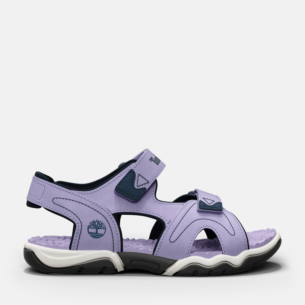 Timberland Adventure Seeker Two-Strap Sandal for Toddler in Light Purple. Soft purple toddler sandals with two straps, designed for comfort and durability. Perfect for outdoor adventures.