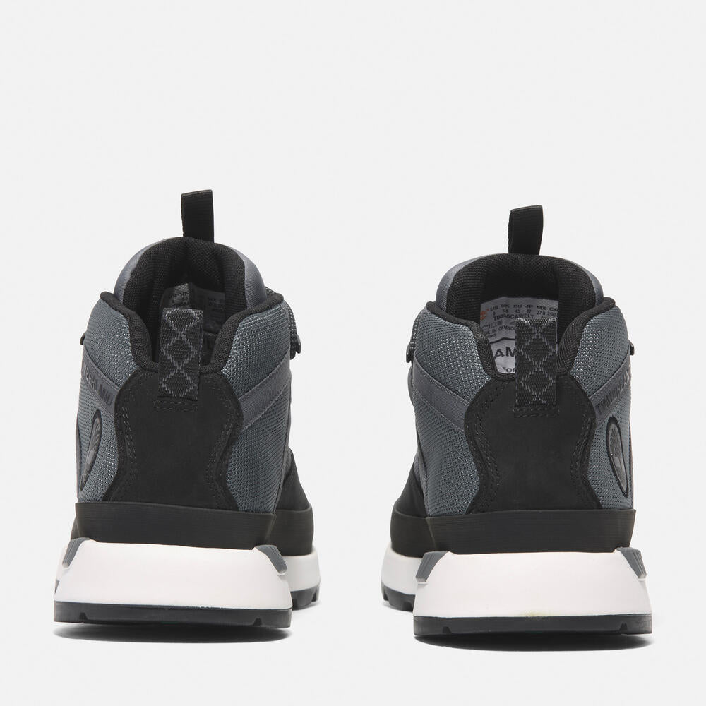 Timberland Euro Trekker Low Lace-Up Sneaker for Men in Black/Grey. Black and grey sneaker with lace-up closure. Comfortable and stylish for everyday wear.