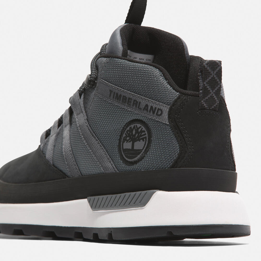 Timberland Euro Trekker Low Lace-Up Sneaker for Men in Black/Grey. Black and grey sneaker with lace-up closure. Comfortable and stylish for everyday wear.