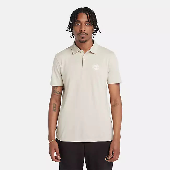 TIMBERLAND LOGO POLO WITH REFIBRA TECHNOLOGY FOR MEN IN BEIGE