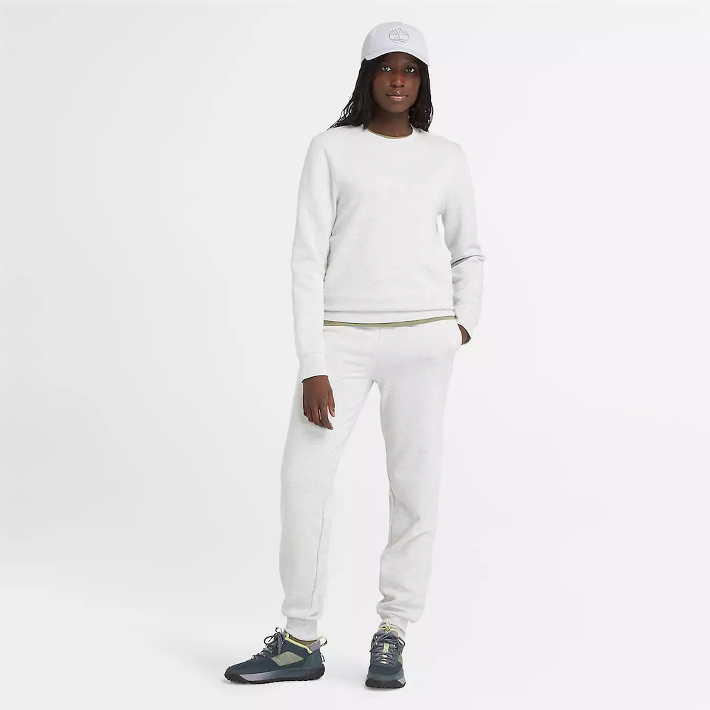 Light grey Timberland Brushed Back Joggers for Women. Soft, brushed-back fabric for comfort and warmth. Relaxed fit with jogger silhouette for freedom of movement. Drawcord waistband for adjustable fit.