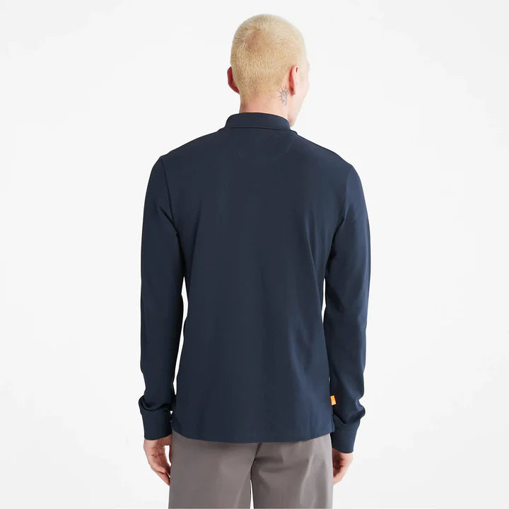 TIMBERLAND MILLERS RIVER LONG SLEEVE SLIM-FIT PIQUE POLO SHIRT FOR MEN IN NAVY