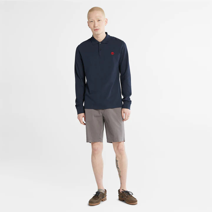 TIMBERLAND MILLERS RIVER LONG SLEEVE SLIM-FIT PIQUE POLO SHIRT FOR MEN IN NAVY