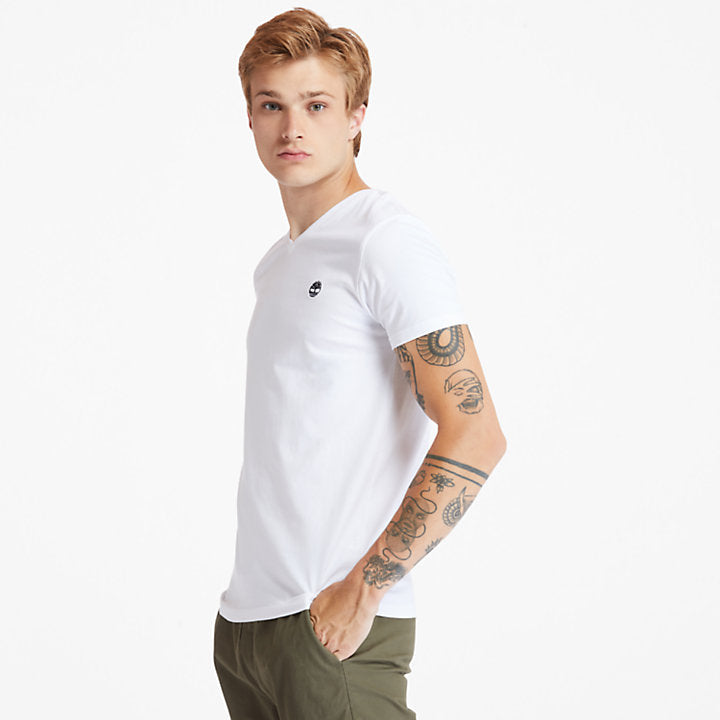 TIMBERLAND DUNSTAN RIVER SLIM FIT V-NECK T-SHIRT FOR MEN IN WHITE