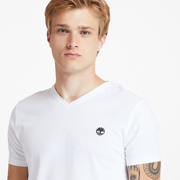 TIMBERLAND DUNSTAN RIVER SLIM FIT V-NECK T-SHIRT FOR MEN IN WHITE