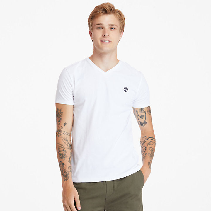 TIMBERLAND DUNSTAN RIVER SLIM FIT V-NECK T-SHIRT FOR MEN IN WHITE