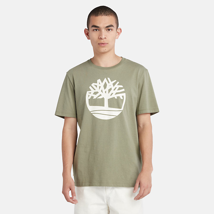 TIMBERLAND KENNEBEC RIVER TREE LOGO T-SHIRT FOR MEN IN MUTED KHAKI GREEN