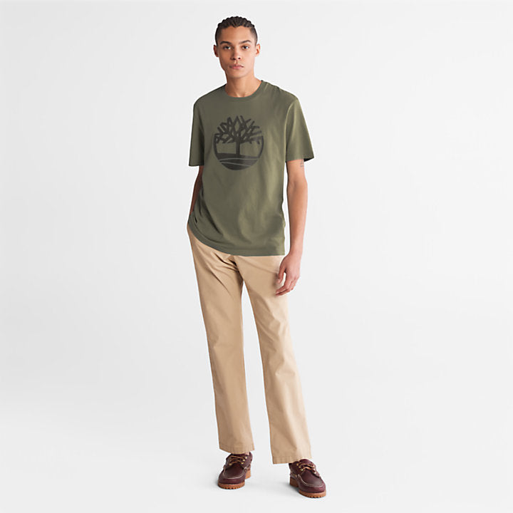 TIMBERLAND KENNEBEC RIVER LINEAR LOGO T-SHIRT FOR MEN IN KHAKI