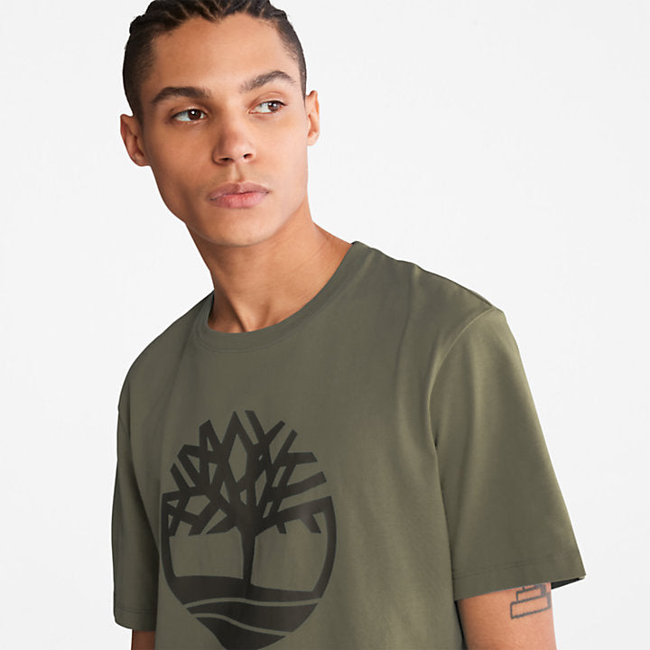 TIMBERLAND KENNEBEC RIVER LINEAR LOGO T-SHIRT FOR MEN IN KHAKI