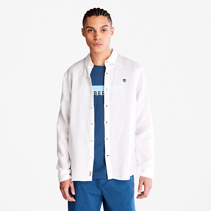 TIMBERLAND MILL RIVER SLIM FIT LINEN SHIRT FOR MEN IN WHITE