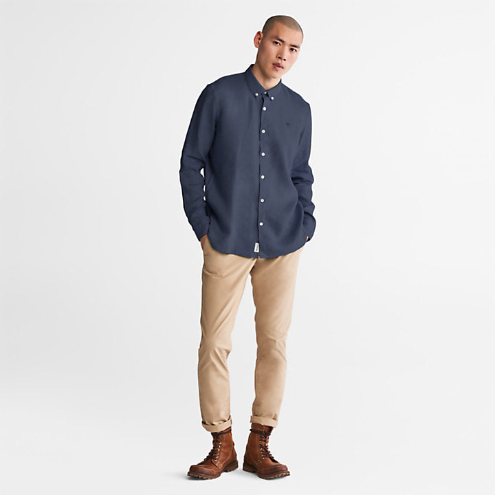 TIMBERLAND MILL RIVER SLIM FIT LINEN SHIRT FOR MEN IN NAVY