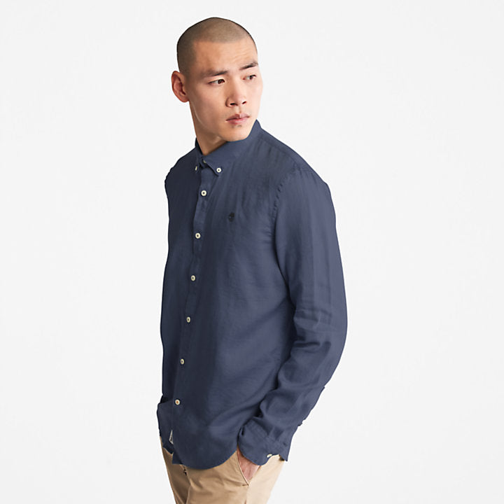TIMBERLAND MILL RIVER SLIM FIT LINEN SHIRT FOR MEN IN NAVY